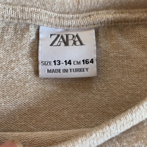 Zara Girl 13/14 Tan Sweater Puff Shoulder EUC Gold Rhinestones - Picture 10 of 13